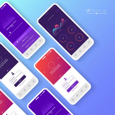 Kavramsal cep telefonları için Kullanıcı arabirimi Kullanıcı deneyimi sunma. Smartphone mock-up. Mobil app arayüz tasarım konsepti. Vektör eps 10.