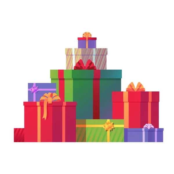 Lot de boîtes cadeaux de Noël illustration vectorielle. Cadeaux de vacances isolés sur fond blanc. Élément festif pour votre design. Eps 10 . — Image vectorielle