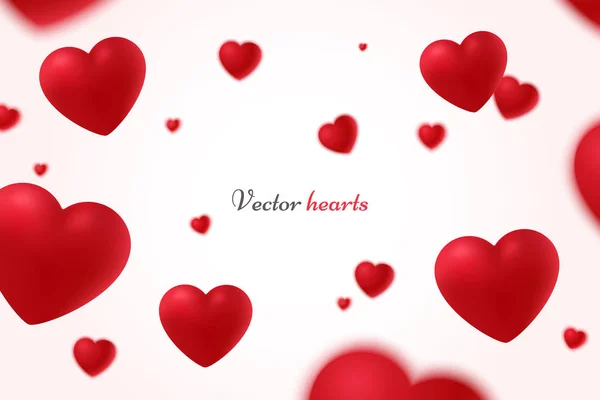 Corazones rojos cayendo aislados sobre fondo blanco. Símbolo del amor. Ilustración vectorial con belleza corazones 3d. Aplicable para el diseño de tarjetas de felicitación de boda y el Día de San Valentín. Eps 10 — Vector de stock