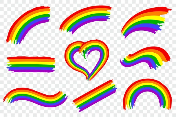 Saydam arka plan üzerinde izole Lgbt gurur renk splash kümesi. Lgbt hareketinin renkler içinde dinamik kaba boya fırça darbesi. Gökkuşağı eşcinsel gurur sembolü. Vektör çizim.
