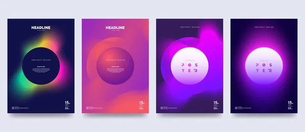 Vector kleurrijke Neon poster set. Cirkel vorm met neon splash. Abstracte achtergrond met vloeibare gradiënt. Fantastische Eclipse. Toepasbaar voor banner ontwerp, cover, uitnodiging, Party flyer. — Stockvector