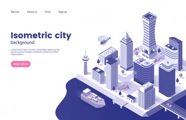 Biyometrik şehir geçmişi. Gökdelenleri olan modern şehir. Megakent altyapısı. İş merkezi. Web sayfası kavramı. Vektör çizimi