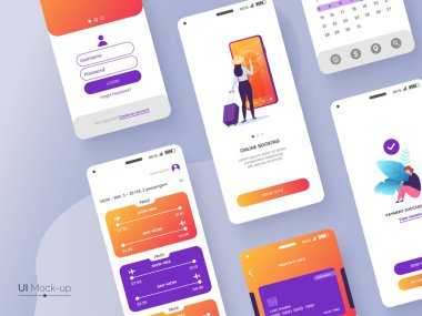 Uygulama arayüzü sunumu için kavramsal cep telefonu ekran modeli. Kullanıcı arayüzü tasarım şablonu. Ui, Ux, Gui konsepti gri arka planda izole edildi. Vektör 10.