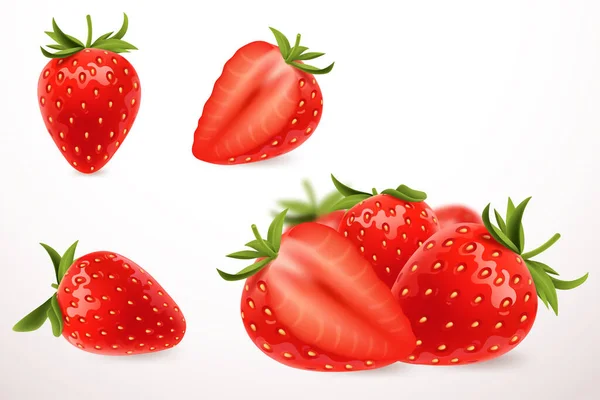 Realistische Erdbeere Stil Frische Reife Erdbeere Isoliert Auf Weißem Hintergrund — Stockvektor