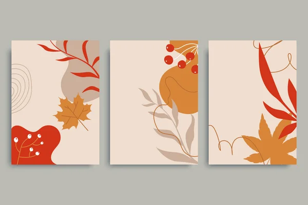 ヴィンテージスタイルのカラフルな秋の背景 秋のバナーコレクション 落ち葉 花で最小限の組成 招待状 印刷デザイン 割引券 広告に使用します ベクトルEps — ストックベクタ