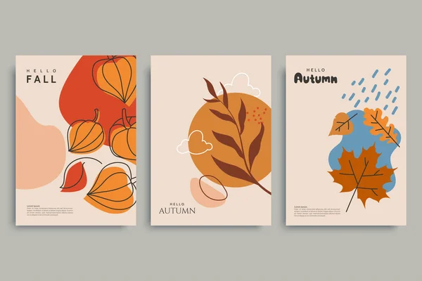 Kleurrijke Herfst Achtergronden Vintage Stijl Herfst Spandoek Collectie Minimale Samenstelling — Stockvector