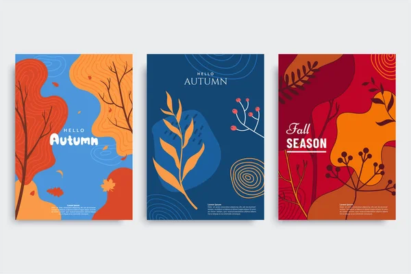 さまざまなスタイルで秋の背景コレクション 秋の森 落ち葉 カラフルな葉を持つ抽象バナー イベント招待状 印刷デザイン 割引券 広告に使用します ベクトルEps — ストックベクタ