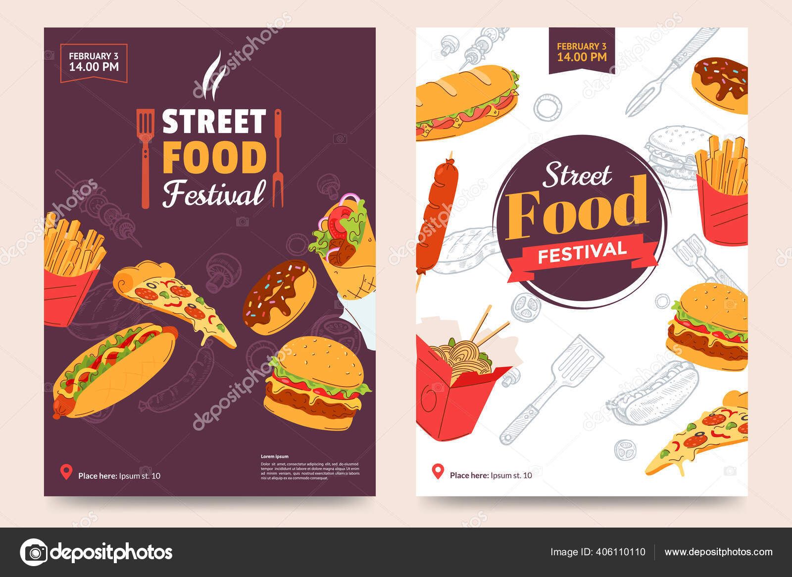 Street Food Festival Poster Design Fast Food Banner Design Burger Stock