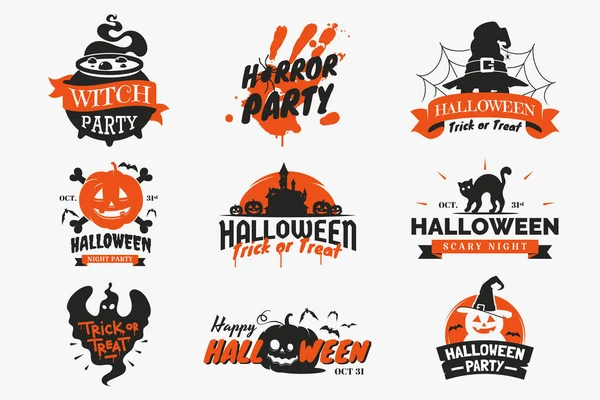 Sada Halloweenských Odznaků Štítků Izolovaných Bílém Pozadí Staré Halloweenské Cedule — Stockový vektor