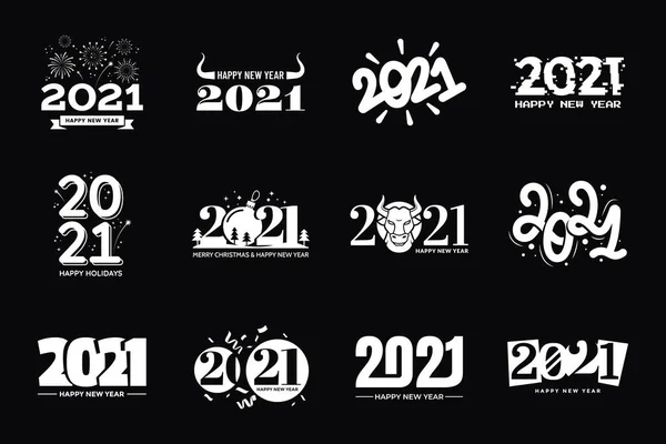 Conjunto 2021 Feliz Año Nuevo Signos 2021 Colección Diseño Tipográfico — Vector de stock