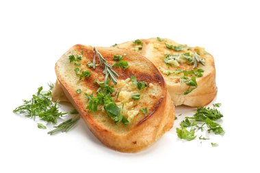 Beyaz izole lezzetli ev yapımı sarımsaklı ekmek