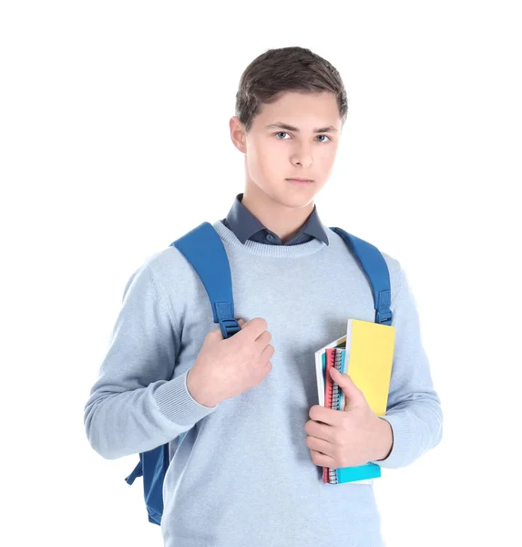 Adolescente con estilo con mochila y libros — Foto de Stock