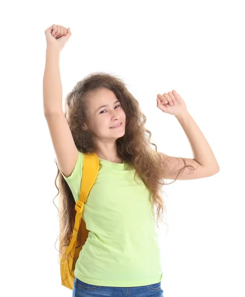 Adolescente feliz com mochila — Fotografia de Stock