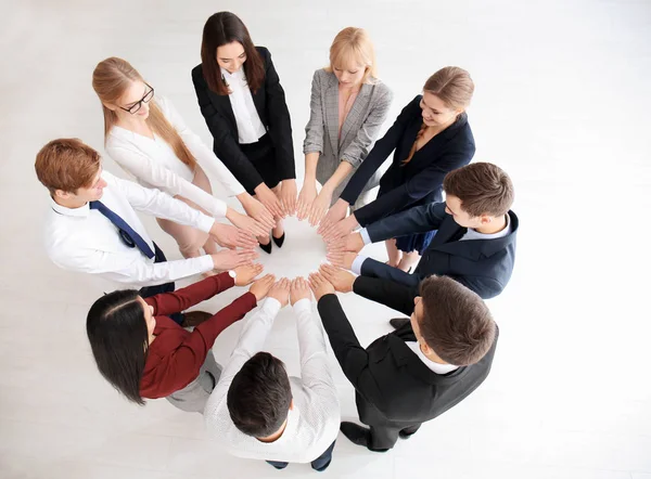 People putting hands together indoors. Unity concept — Stock Photo, Image