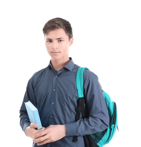 Adolescente con estilo con mochila y libro — Foto de Stock