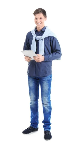 Κομψό έφηβος χρησιμοποιώντας tablet — Φωτογραφία Αρχείου