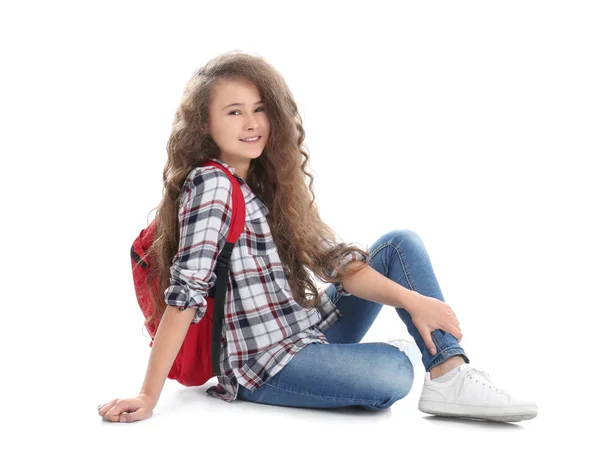 Adolescente elegante com mochila — Fotografia de Stock