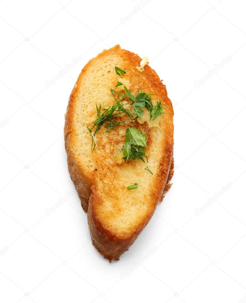 Delicious homemade garlic bread isolated on white