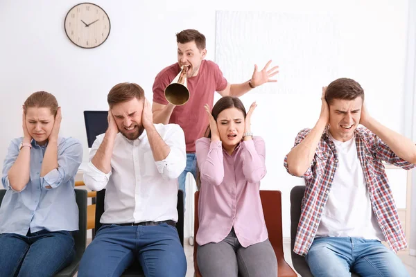 Angry boss with megaphone — Stock Photo, Image