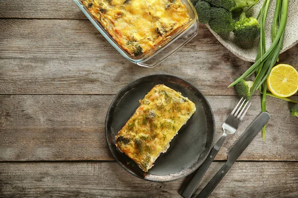 Sabrosa Cazuela Brócoli Mesa Fresco Del Horno — Foto de Stock