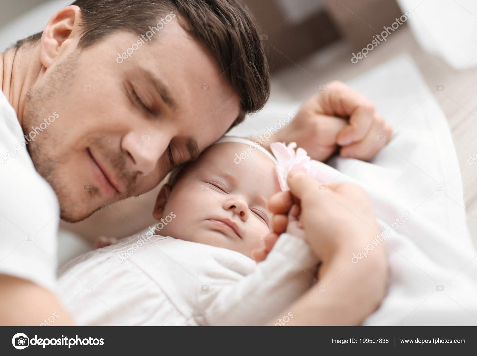 Young Father His Baby Bed Home Stock Photo By C Belchonock Young Father His Baby Bed Home Stock Photo By C Belchonock