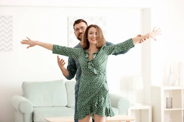 Lovely Couple Dancing Together Home — Stock Photo, Image