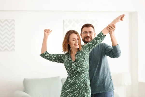 Lovely Couple Dancing Together Home — Stock Photo, Image