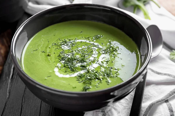 Bowl Delicious Spinach Soup Table — Stock Photo, Image