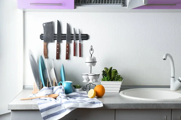 Balcão Cozinha Com Conjunto Placas Cerâmica — Fotografia de Stock