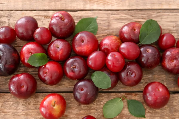 Ripe Juicy Plums Wooden Table — Stock Photo, Image