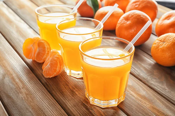 Glasses Tasty Citrus Juice Wooden Table — Stock Photo, Image