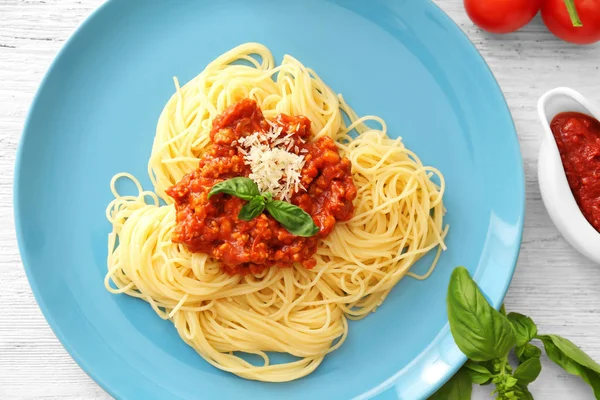 Delicious Pasta Meat Sauce Plate — Stock Photo, Image