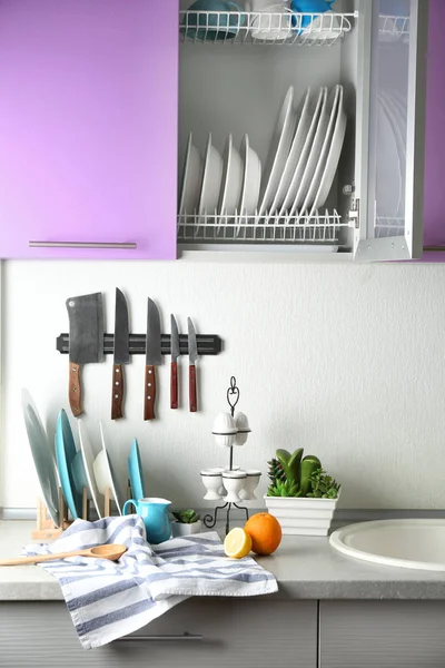 Kitchen Counter Set Ceramic Plates — Stock Photo, Image