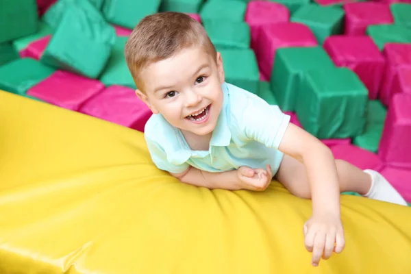 Cute Boy Playing Entertainment Center — Stock Photo, Image