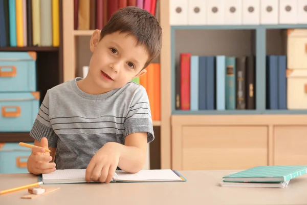 Cute Little Boy Doing Homework Indoors — Stock Photo, Image