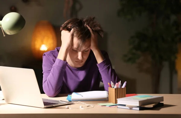 Teenager Doing Homework Table Evening — Stock Photo, Image
