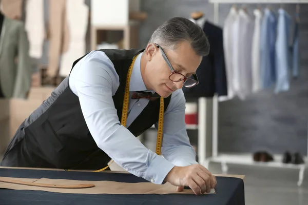 Tailor Marking Fabric Chalk Atelier — Stock Photo, Image