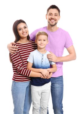 Beyaz arka planda mutlu aile portresi
