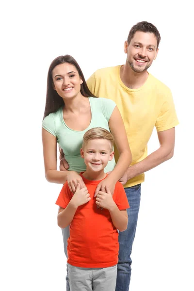 Retrato Familia Feliz Sobre Fondo Blanco —  Fotos de Stock