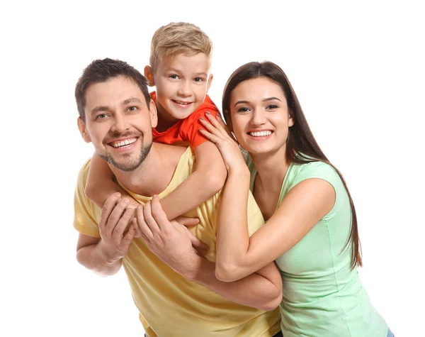 Retrato Familia Feliz Sobre Fondo Blanco —  Fotos de Stock