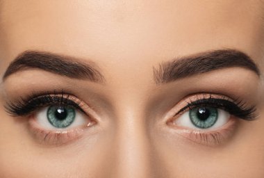 Güzel kaşları olan genç bir kadın, yakın plan.