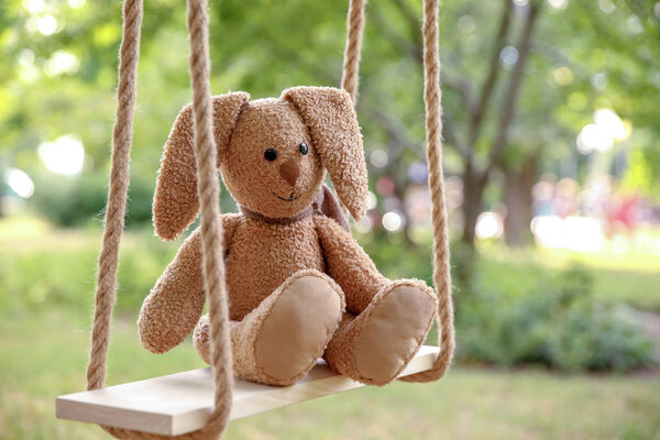 Кроличья игрушка осталась на качелях в парке
