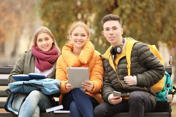 Grupo de adolescentes estudiando en el parque — Foto de Stock