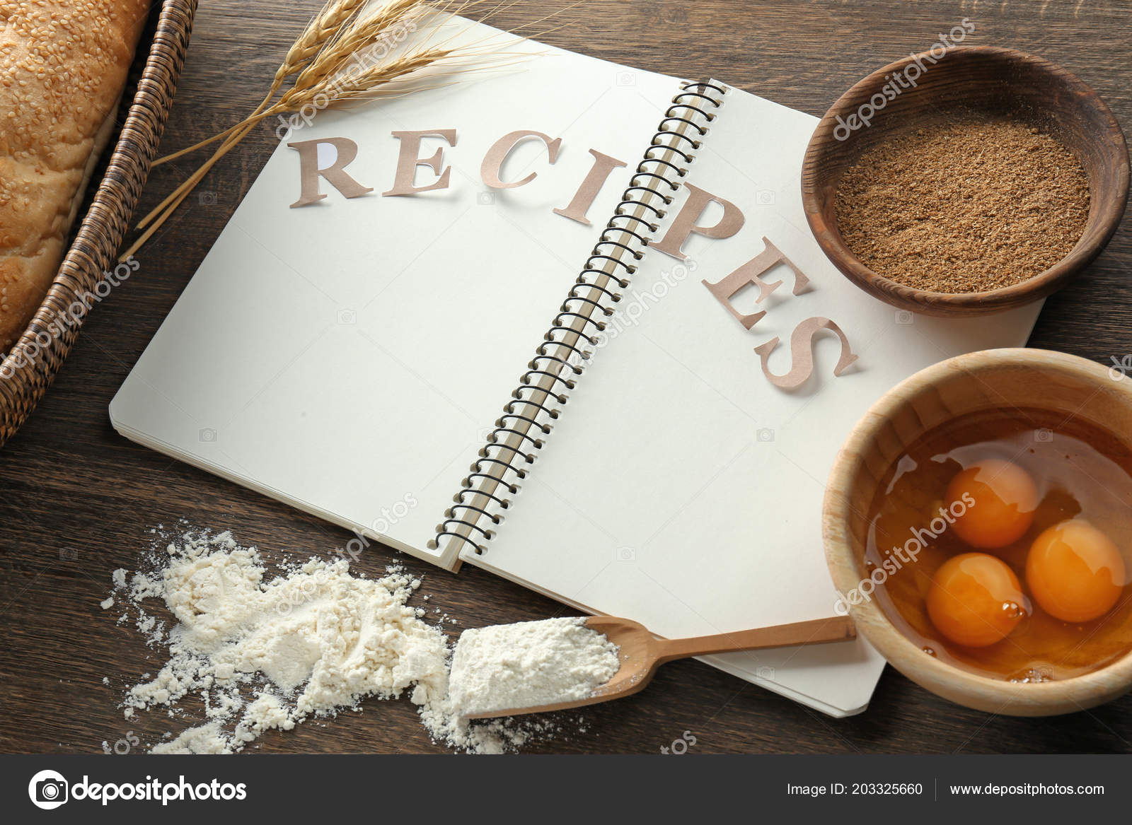 notebook word recipes ingredients making bread table stock word recipes