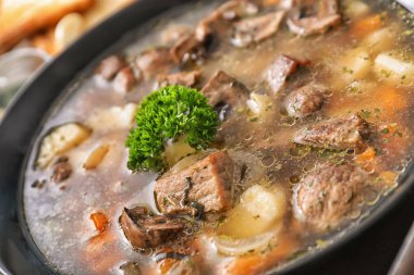 Haşlanmış et ve patates, closeup ile pan