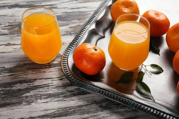 Glasses Tangerine Juice Fruit Table — Stock Photo, Image