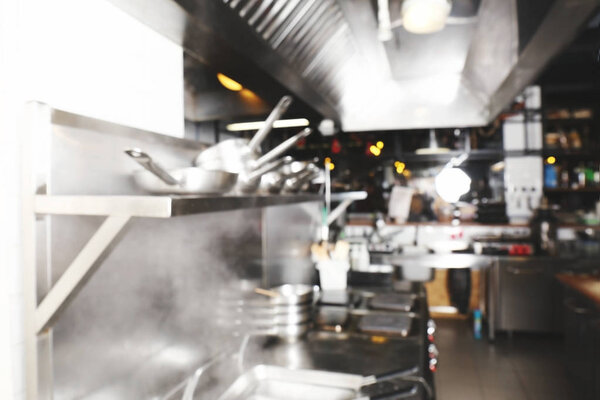 Blurred view of restaurant kitchen