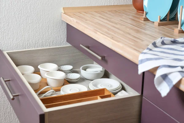 Different Tableware Drawer Kitchen — Stock Photo, Image