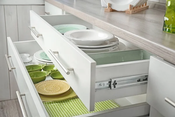 Drawers with different kitchenware