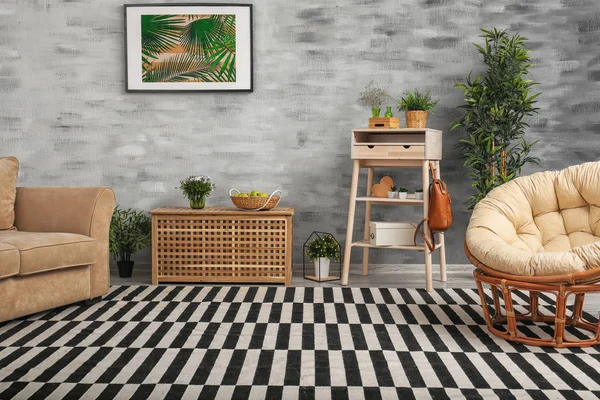 Modern Living Room Design Big Striped Carpet — Stock Photo, Image